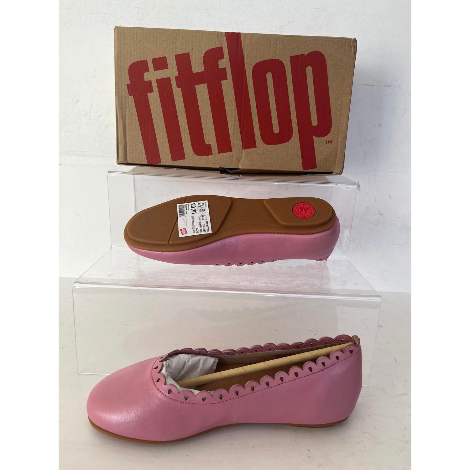 Fitflop Womens Allegro Floret Leather Ballerina Shoes In Pink RRP £90 UK 3
